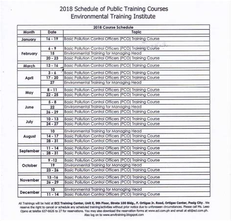PCO Trainings and Seminars Schedule .